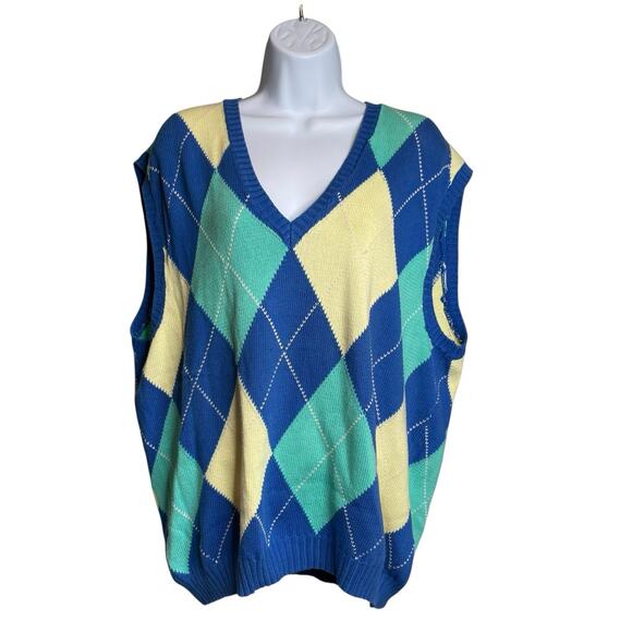 Vintage Benetton 80's Men´s Argyle Sweater Vest Size XL Preppy Y2K